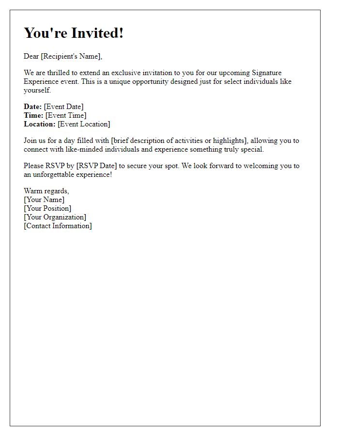 Letter template of Signature Experience Invitation for Select Individuals