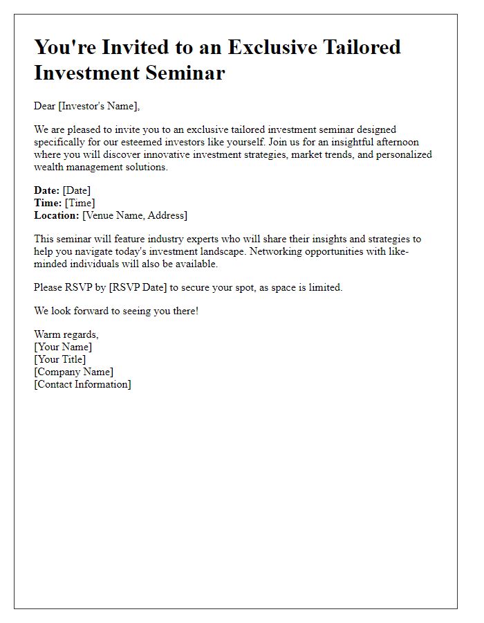 Letter template of Tailored Investment Seminar Invitation for Wealthy Investors