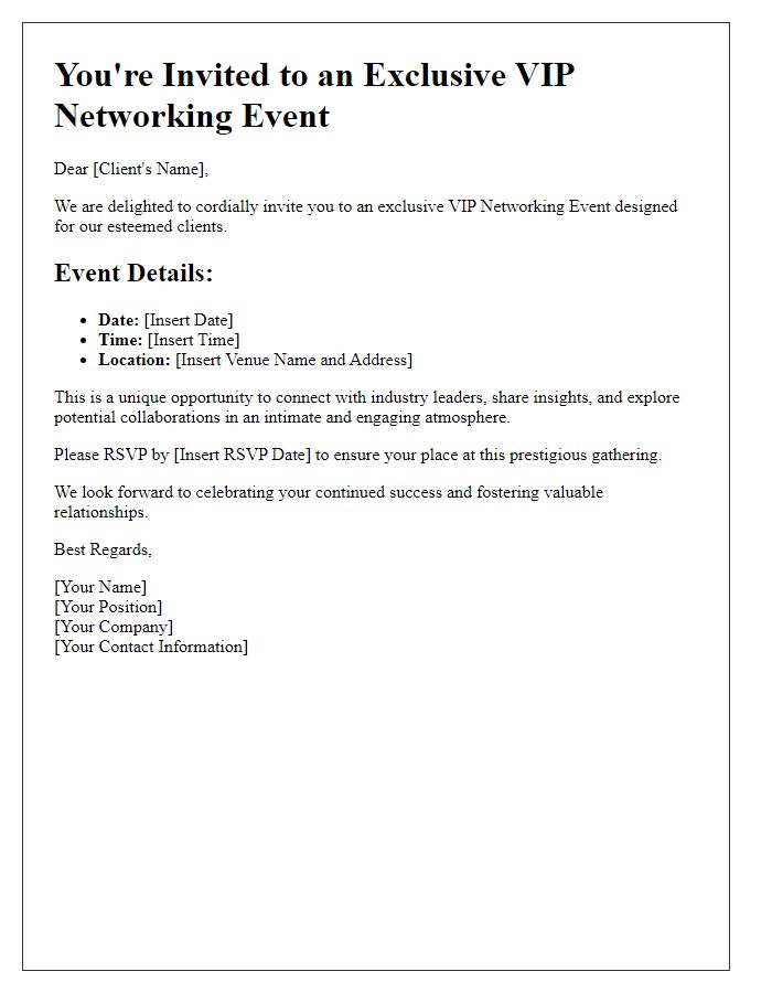 Letter template of VIP Networking Invitation for Esteemed Clients