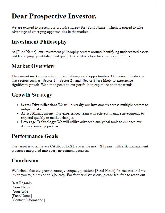 Letter template of hedge fund growth strategy for prospective investors