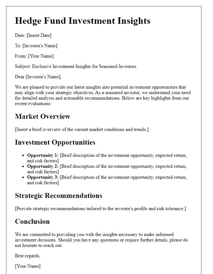 Letter template of hedge fund investment insights for seasoned investors