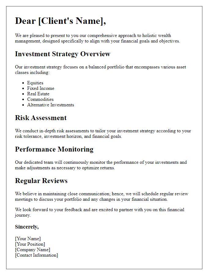 Letter template of holistic wealth management investment strategy