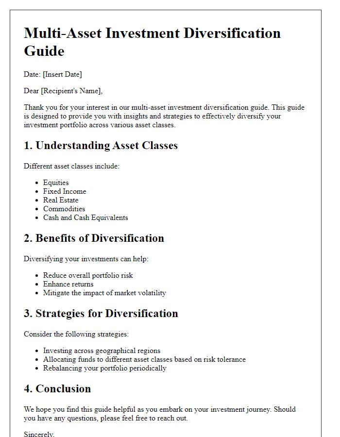 Letter template of multi-asset investment diversification guide