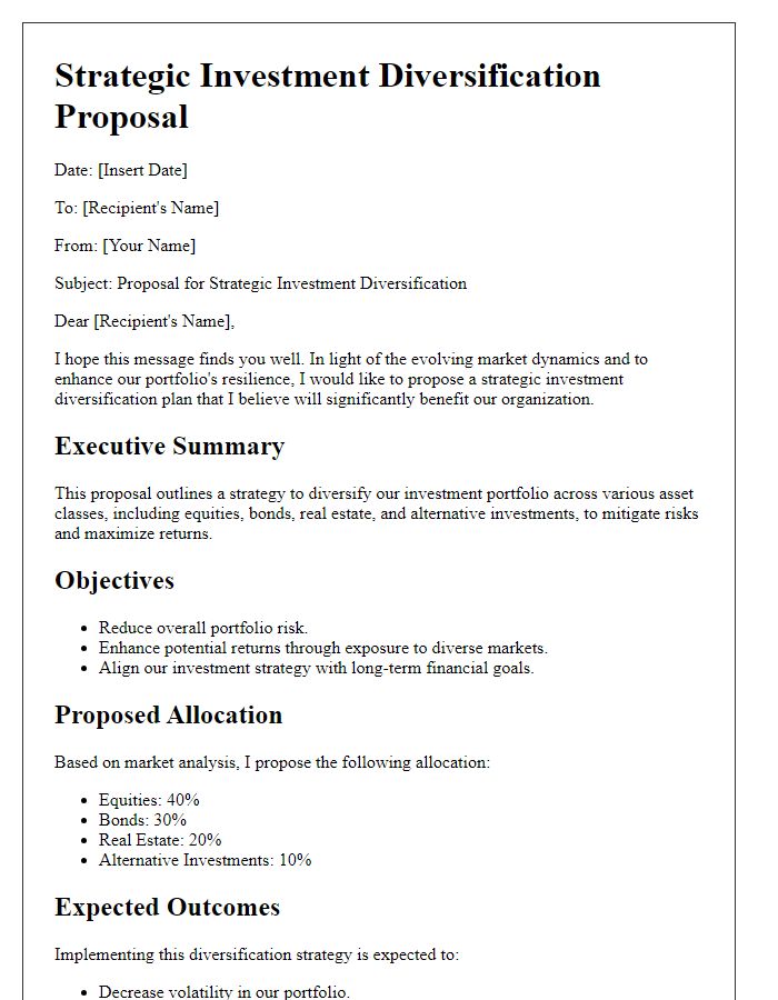 Letter template of strategic investment diversification proposal