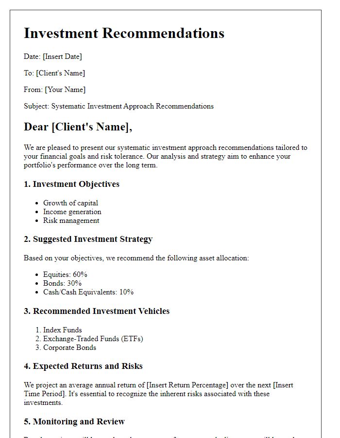 Letter template of systematic investment approach recommendations