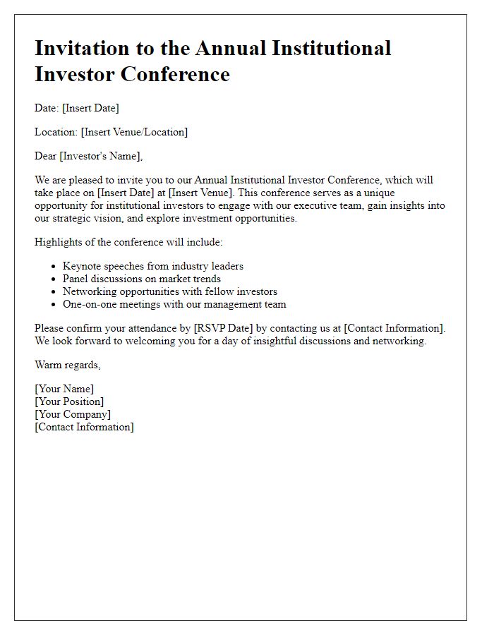 Letter template of institutional investor conference invitation