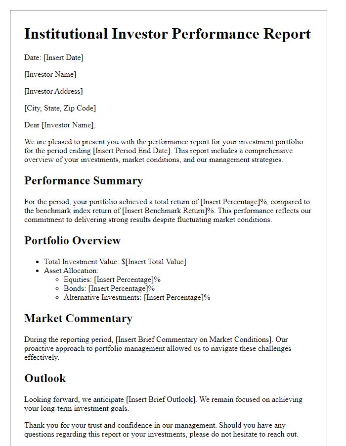 Letter template of institutional investor performance report