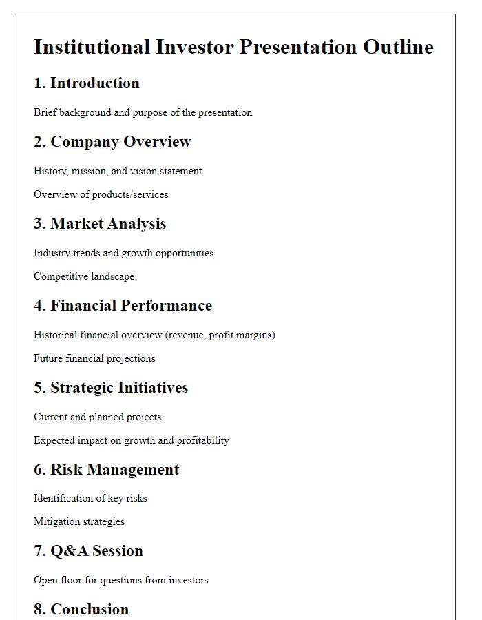 Letter template of institutional investor presentation outline