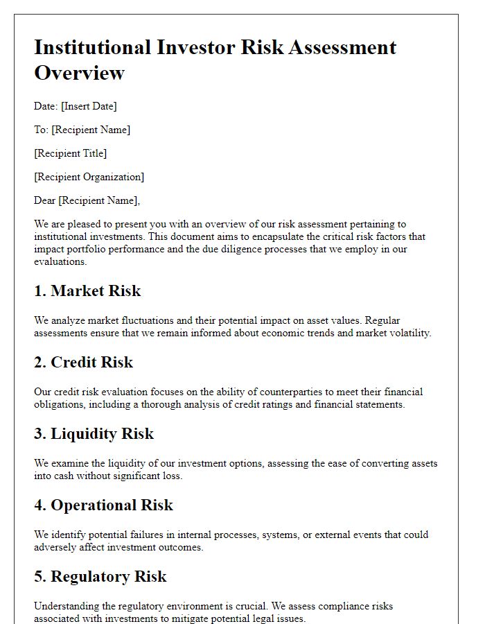 Letter template of institutional investor risk assessment overview