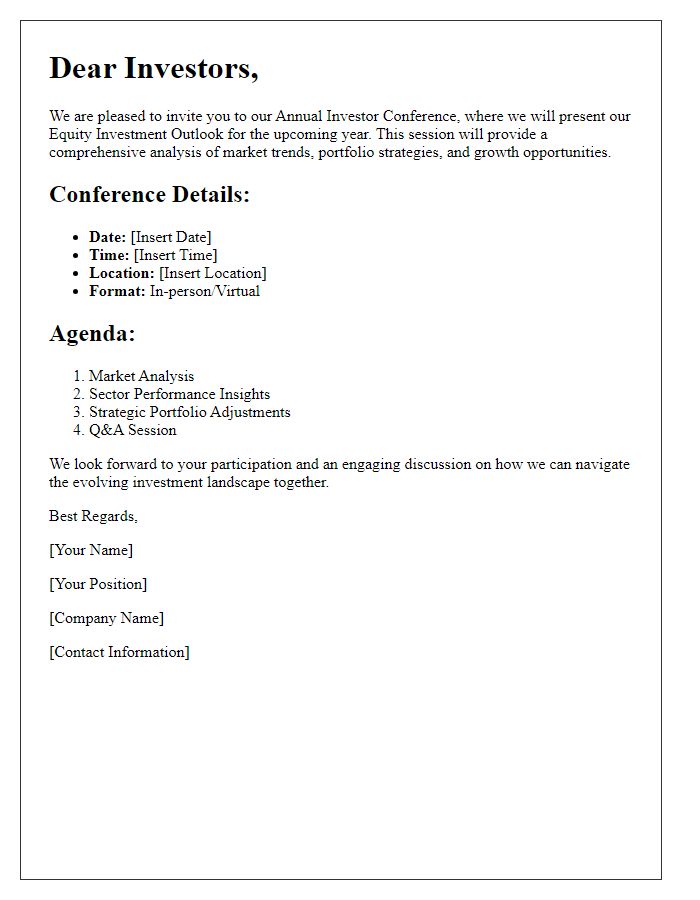 Letter template of equity investment outlook presentation for annual investor conference.