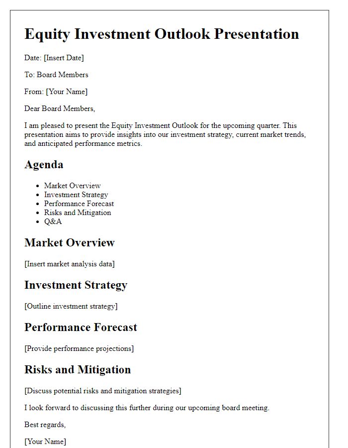 Letter template of equity investment outlook presentation for board members.