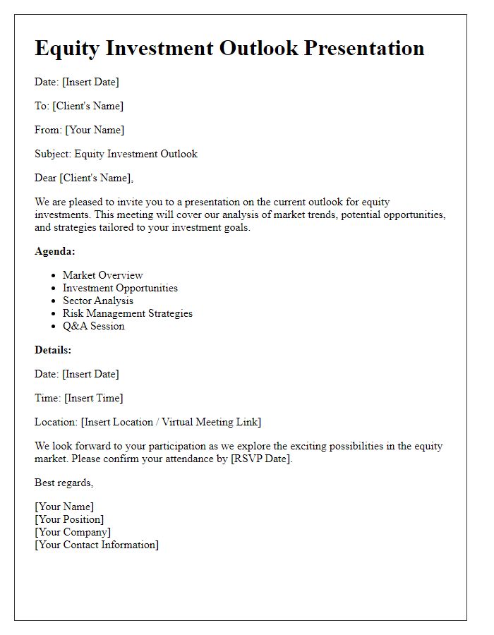 Letter template of equity investment outlook presentation for client meetings.