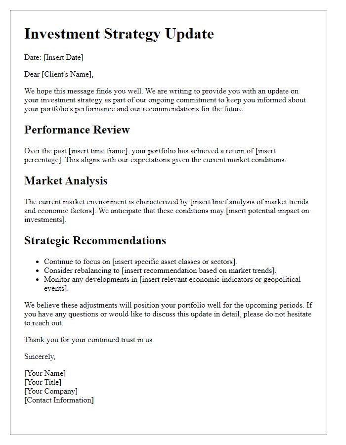 Letter template of client investment strategy update