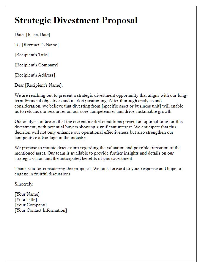 Letter template of strategic divestment proposal.