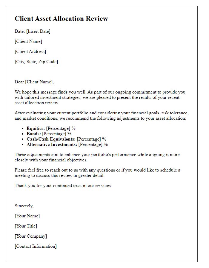 Letter template of client asset allocation review