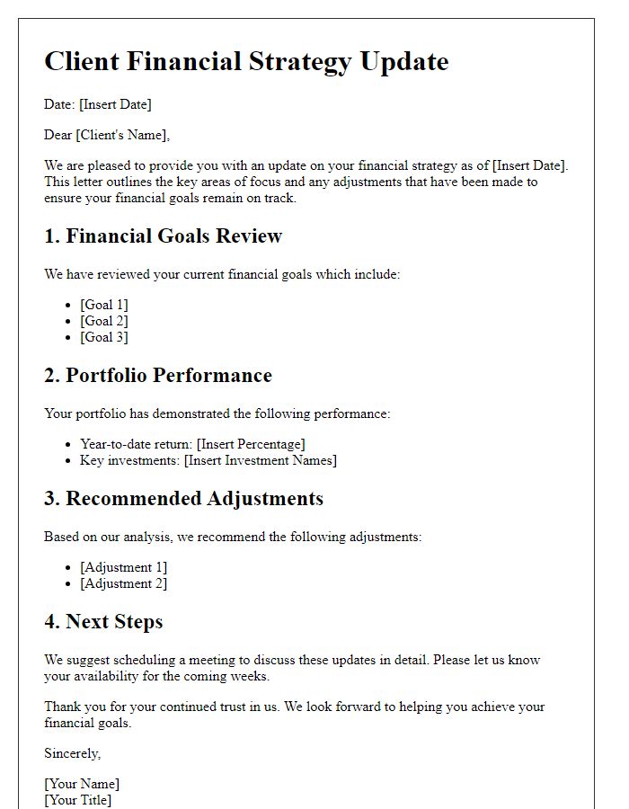 Letter template of client financial strategy update