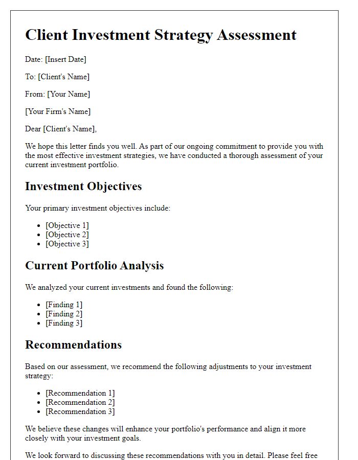 Letter template of client investment strategy assessment