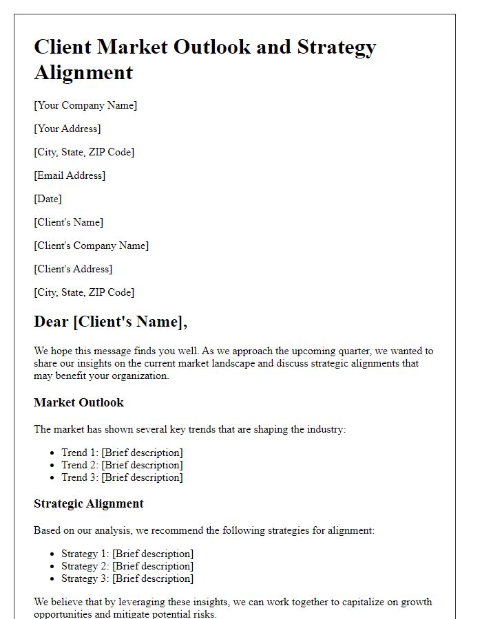 Letter template of client market outlook and strategy alignment