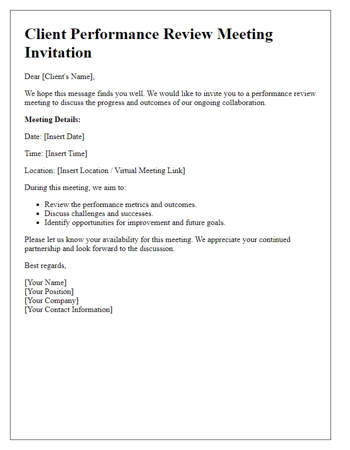 Letter template of client performance review meeting