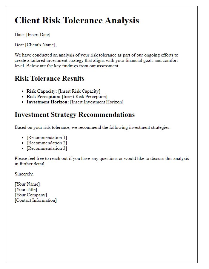 Letter template of client risk tolerance analysis