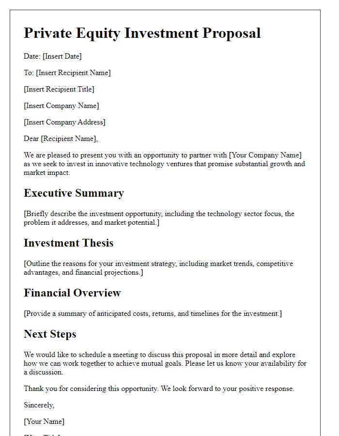 Letter template of private equity investment proposal for technology ventures.