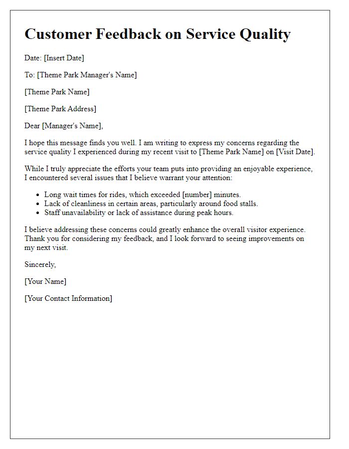 Letter template of theme park service quality issues