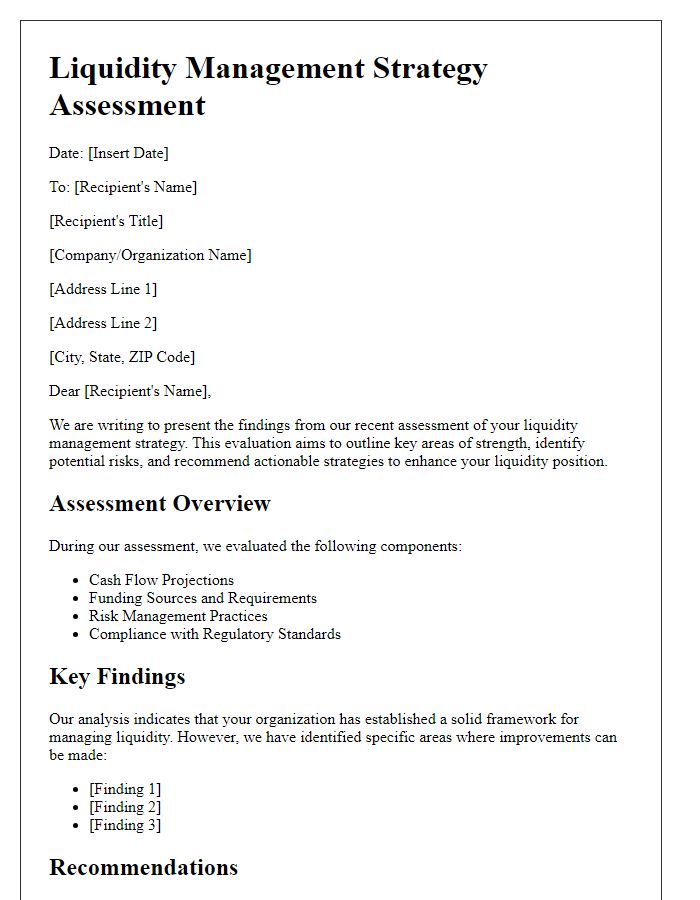 Letter template of liquidity management strategy assessment.