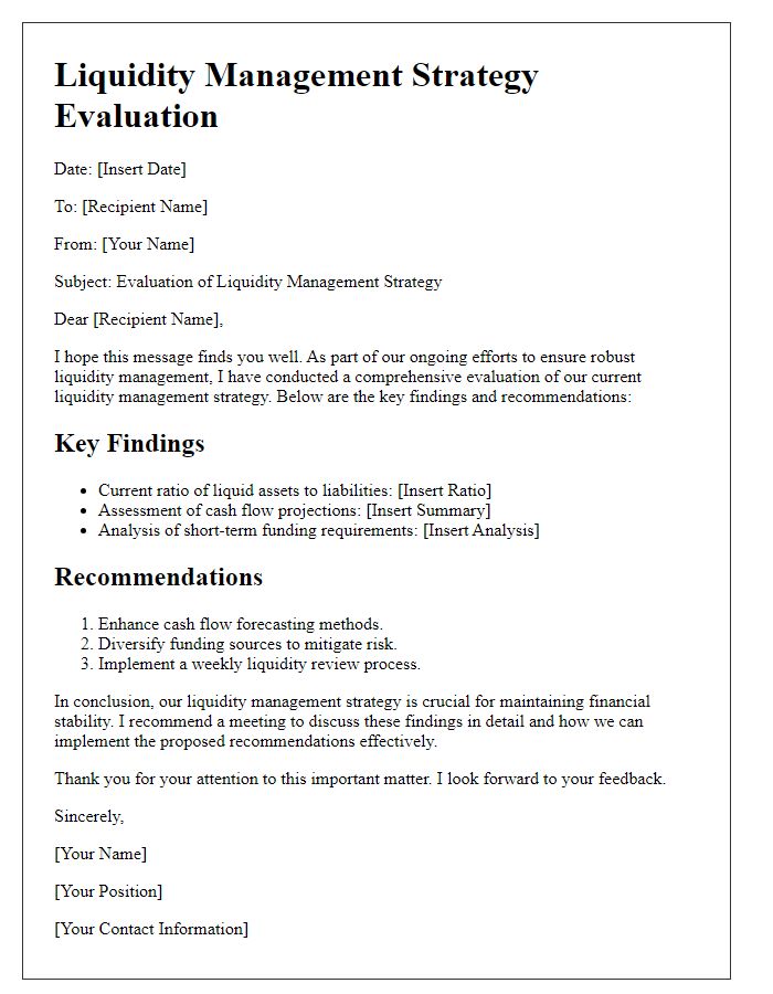 Letter template of liquidity management strategy evaluation.