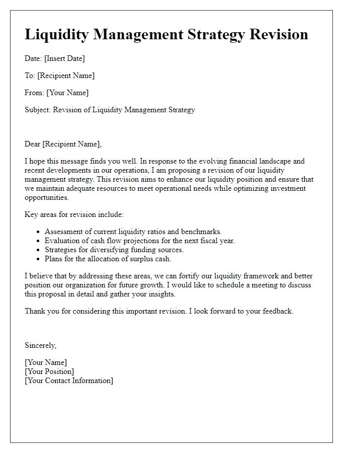 Letter template of liquidity management strategy revision.