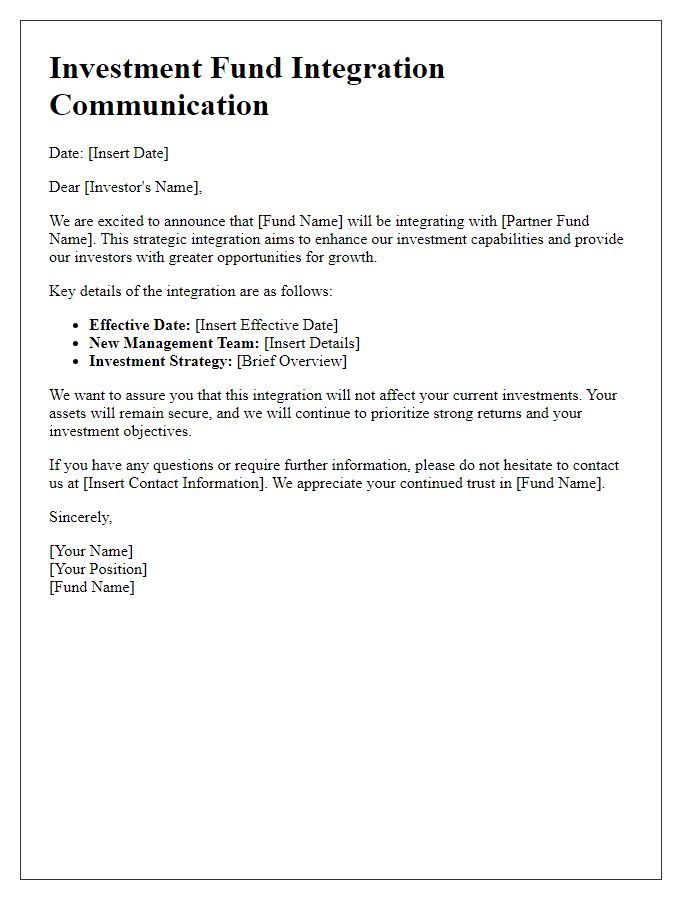 Letter template of investment fund integration communication