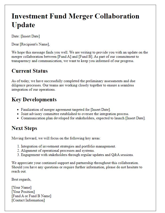 Letter template of investment fund merger collaboration update