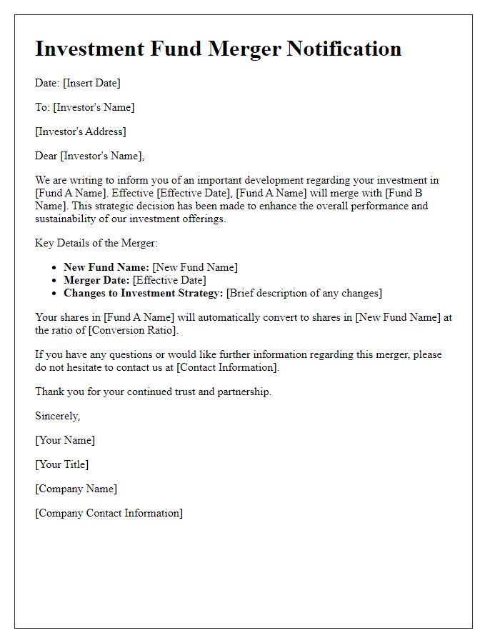 Letter template of investment fund merger notification