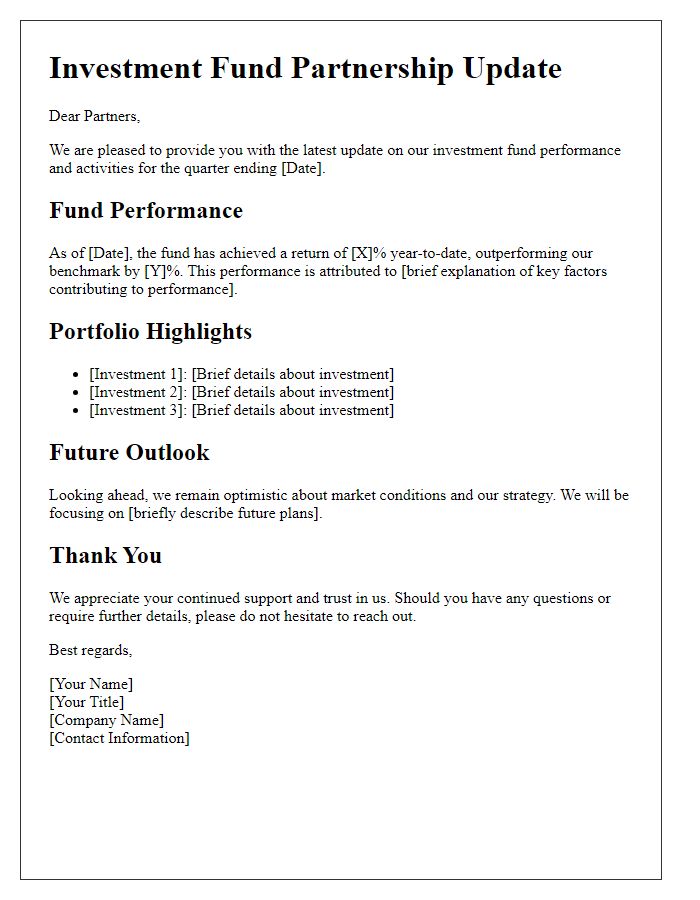 Letter template of investment fund partnership update