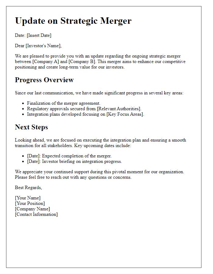 Letter template of investment fund strategic merger update