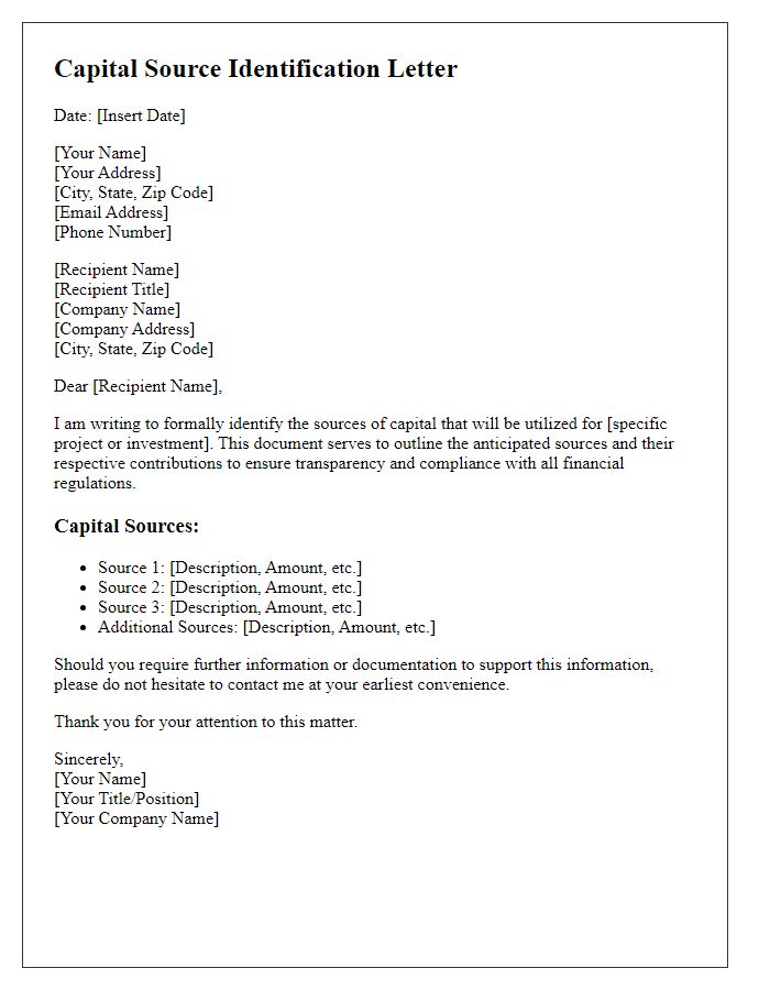 Letter template of capital source identification.