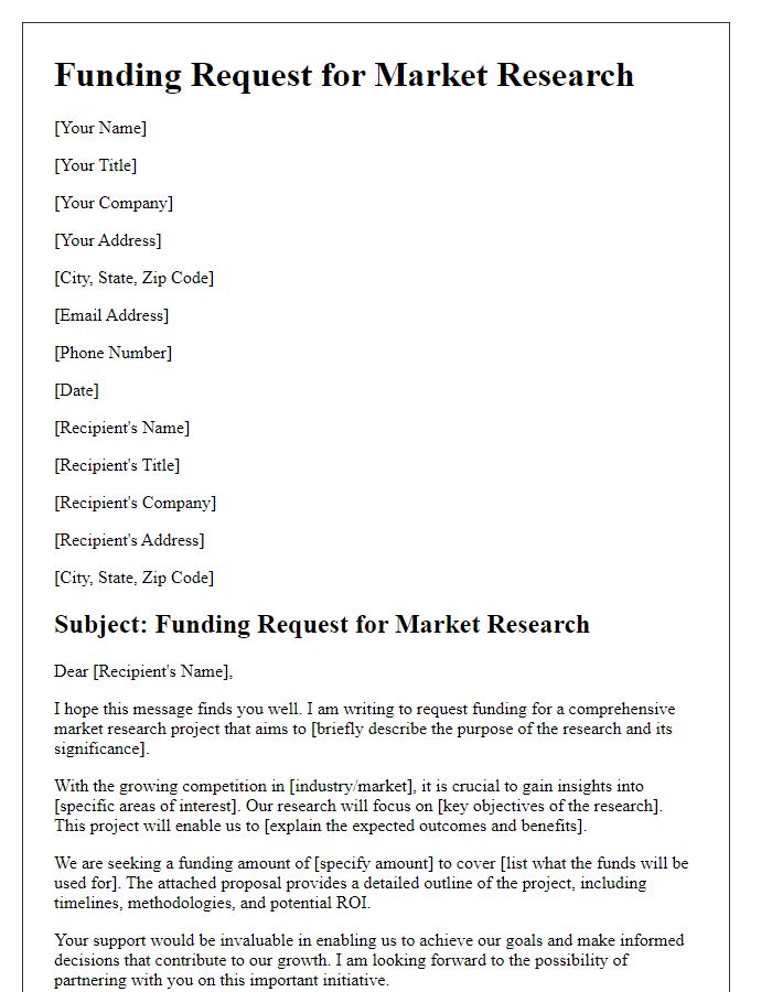 Letter template of funding market research.