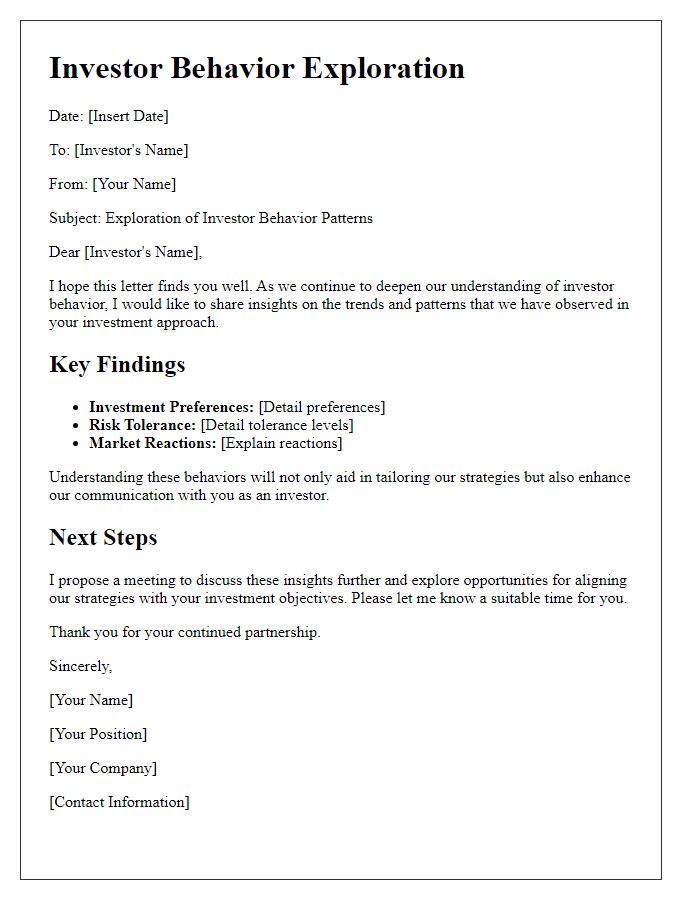 Letter template of investor behavior exploration.