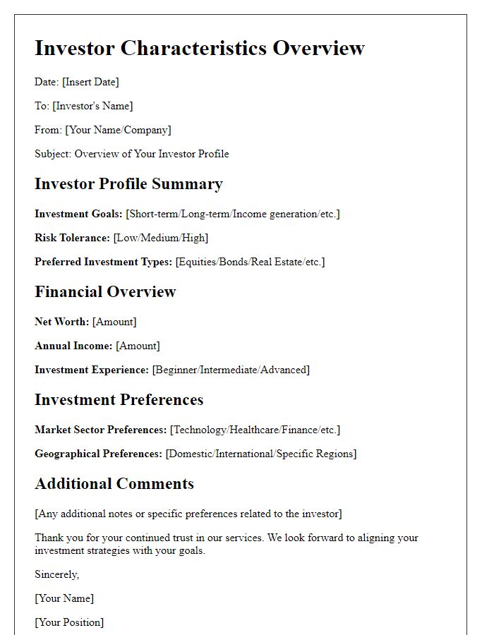 Letter template of investor characteristics overview.