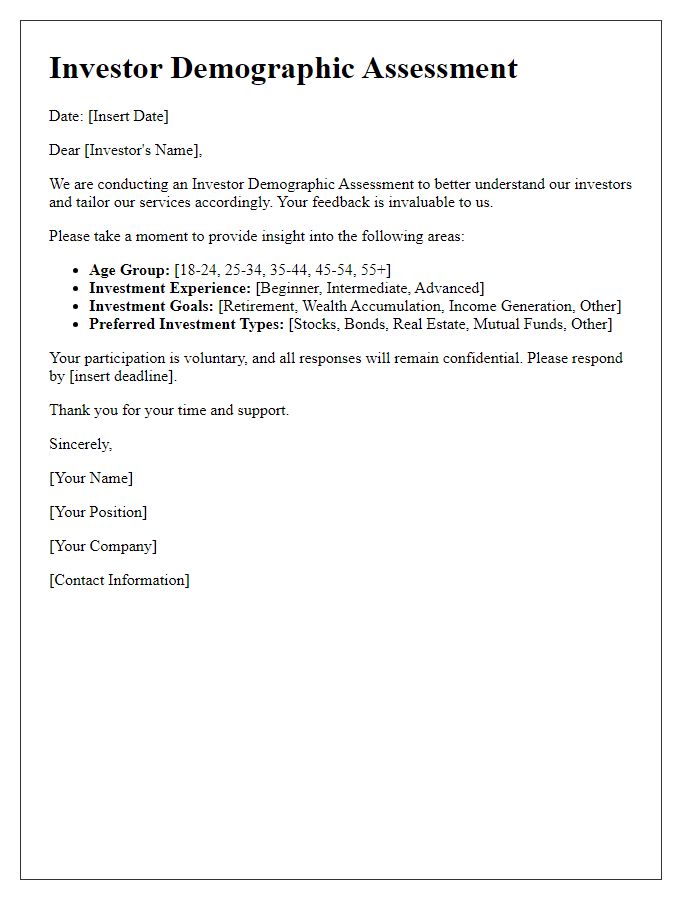 Letter template of investor demographic assessment.