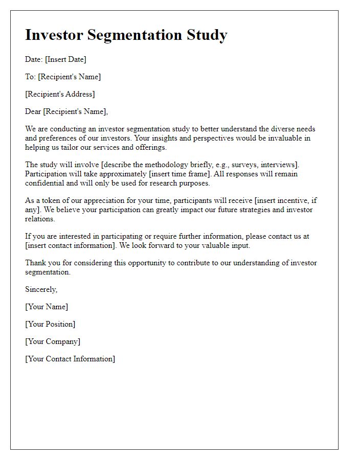 Letter template of investor segmentation study.