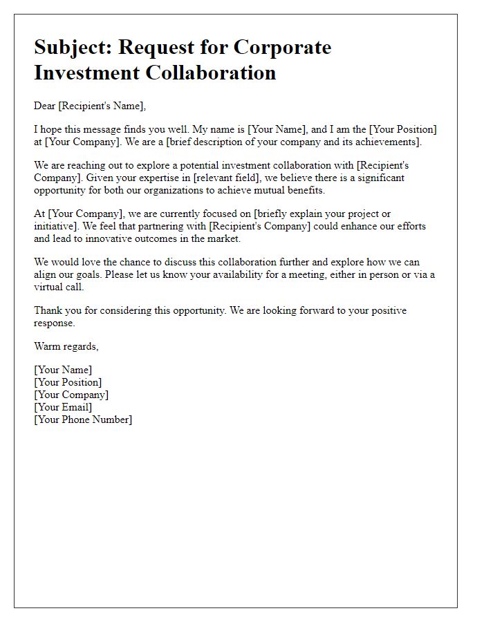 Letter template of corporate investment collaboration request