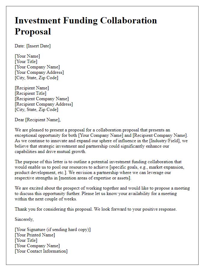 Letter template of corporate investment funding collaboration proposal