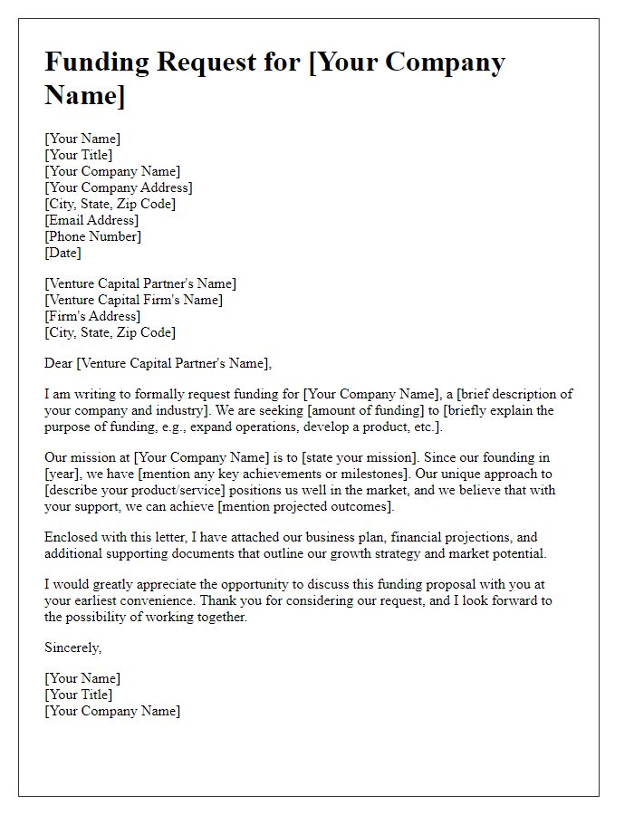 Letter template of funding request for venture capital partners