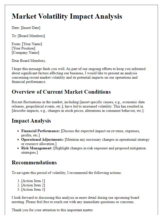 Letter template of market volatility impact analysis for board members