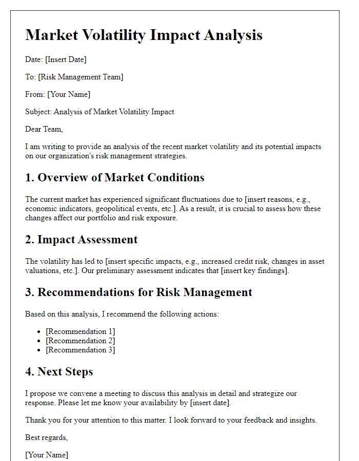 Letter template of market volatility impact analysis for risk management teams