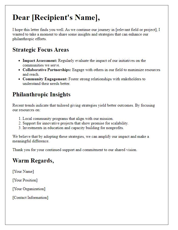 Letter template of giving strategy and philanthropic insights