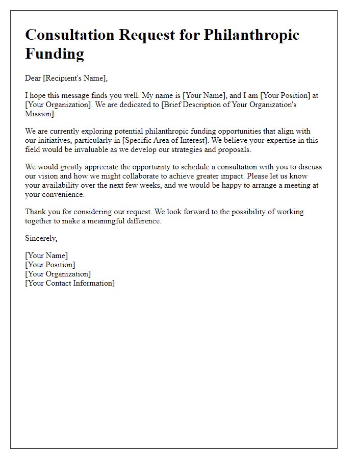 Letter template of philanthropic funding consultation