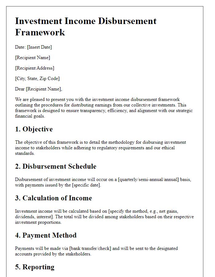 Letter template of investment income disbursement framework