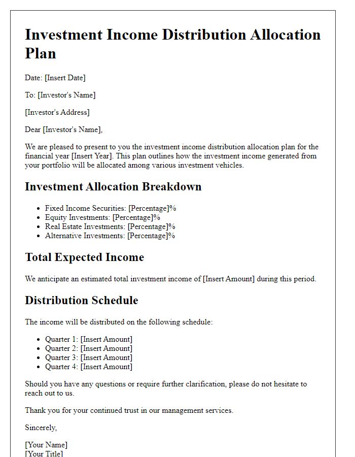 Letter template of investment income distribution allocation plan