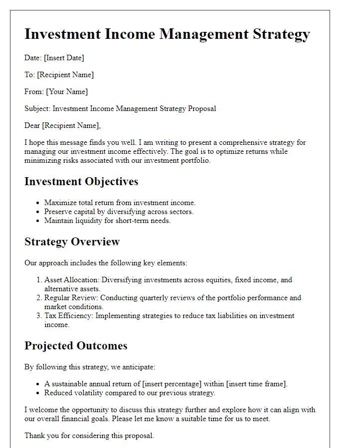 Letter template of investment income management strategy